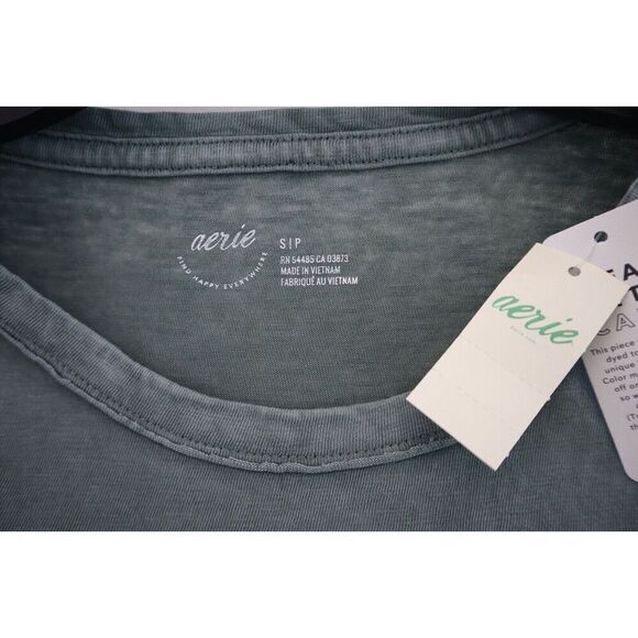 Aerie Women's Sz S Palm Green "Happy" Oversized Graphic Boyfriend S/S T-Shirt - Picture 3 of 5